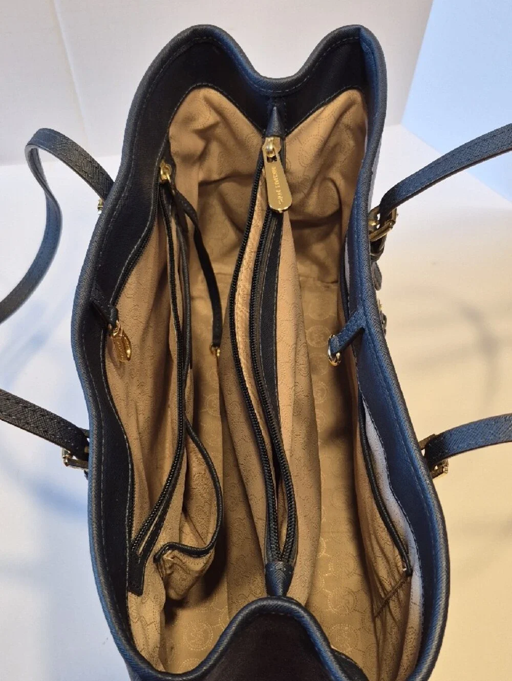 Michael Kors Navy Saffiano Leather Tote with Gold Accents